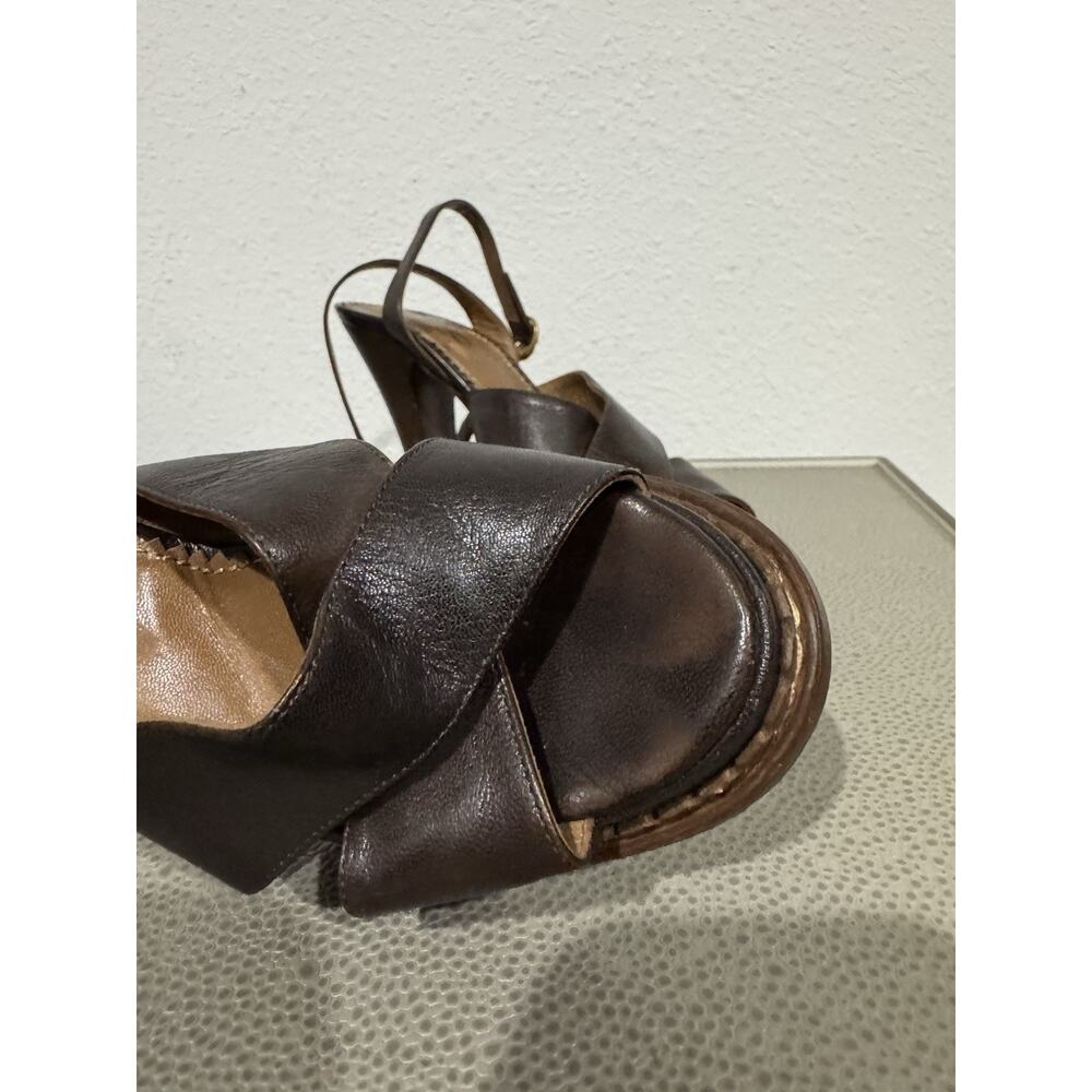 YSL RIVE GAUCHE AUTHENTIC ESPRESSO PLATFORM SANDAL HEELS VTG Y2K 38 - Picture 3 of 16